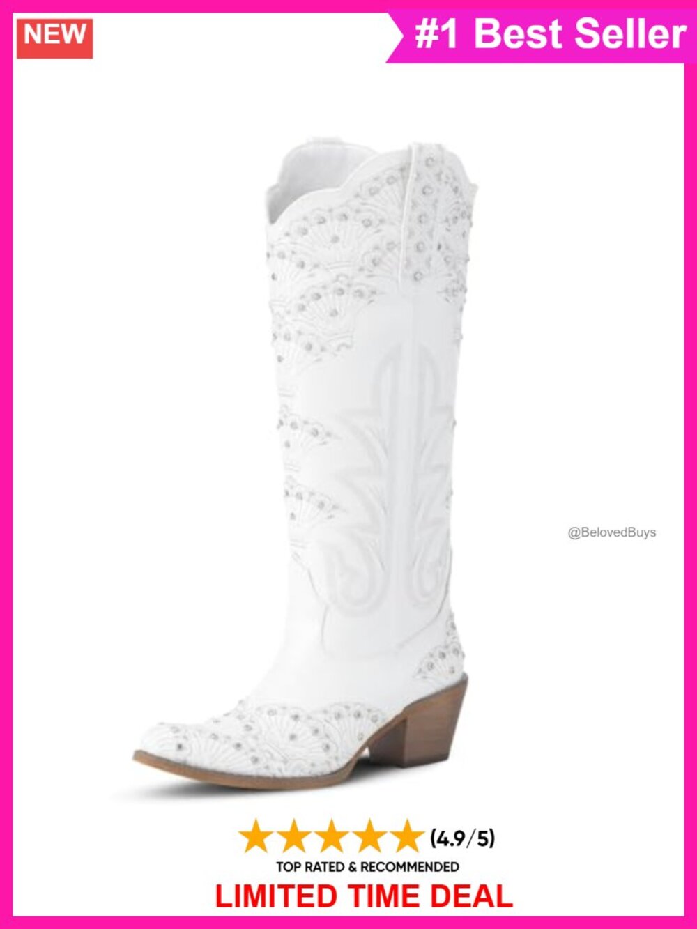 Rhinestone Western Cowboy Knee High Boots Faux Leather